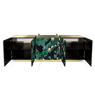 Luxury Anodized Metal Sideboard Cabinet with Pixel-Inspired Design & Hidden Storage