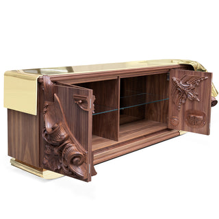 Luxury Black Sideboard Buffet Cabinet with Gold Leaf Details & Hidden Storage