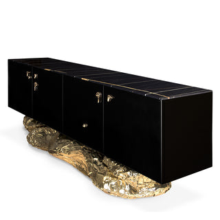 Luxury Gold Buffet Cabinet with Sculptural Metal Base & Hidden Storage