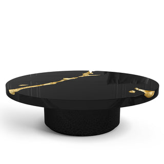 Luxury Gold Coffee Table with Round Glass Top & Sculptural Brass Base