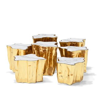 Luxury White Coffee Table with Sculptural Gold Base & Organic Modern Design