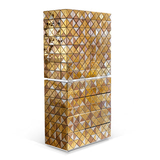 Luxury Walnut Curio Cabinet with Pixel-Inspired Design & Hidden Storage