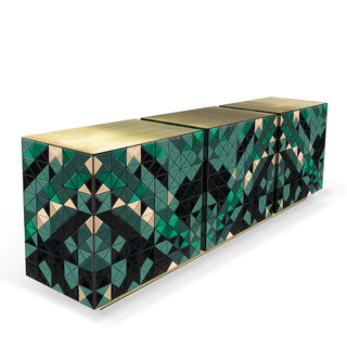 Luxury Anodized Metal Sideboard Cabinet with Pixel-Inspired Design & Hidden Storage