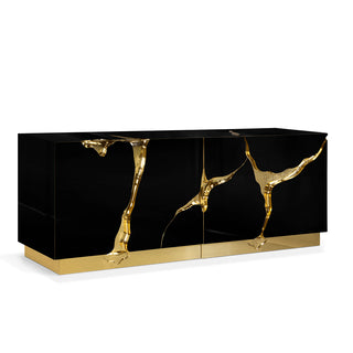 Luxury Black Gold Sideboard Cabinet with Sculptural Cracked Design