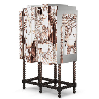 Luxury Hand-Painted Tile Cabinet with Mirrored Details & Collector Storage