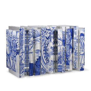 Luxury Hand-Painted Tile Sideboard Cabinet with Vintage Artwork & Hidden Storage