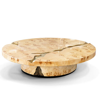 Luxury Gold Coffee Table with Round Glass Top & Sculptural Brass Base