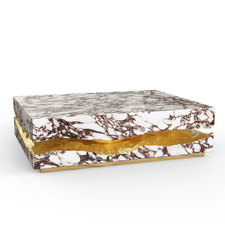Luxury Carrara Marble Coffee Table with Sculptural Brass Frame & Organic Design