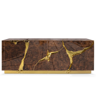 Luxury Black Gold Sideboard Cabinet with Sculptural Cracked Design