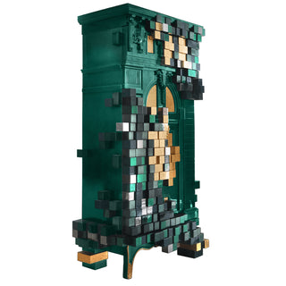 Luxury Display Cabinet with Geometric Pixel Design, Glass Shelves & Storage