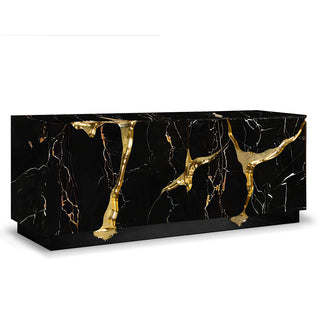 Luxury Black Gold Sideboard Cabinet with Sculptural Cracked Design