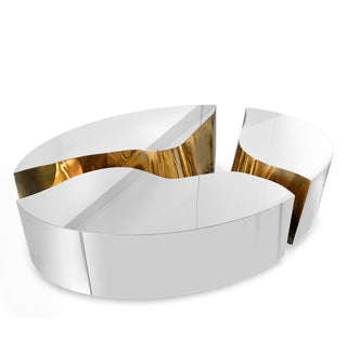 Luxury Oval Dining Table with Sculptural Brass Accents & High Gloss Finish