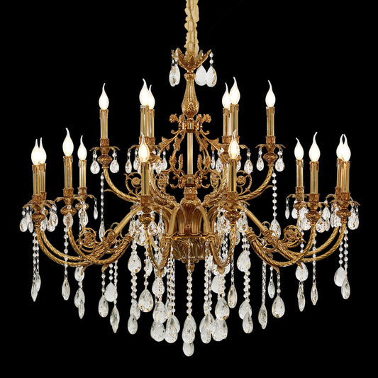 47X41 Inch 18 Lights Two-tier Big Brass and Crystal Chandelier Gold Chandelier for Extrance