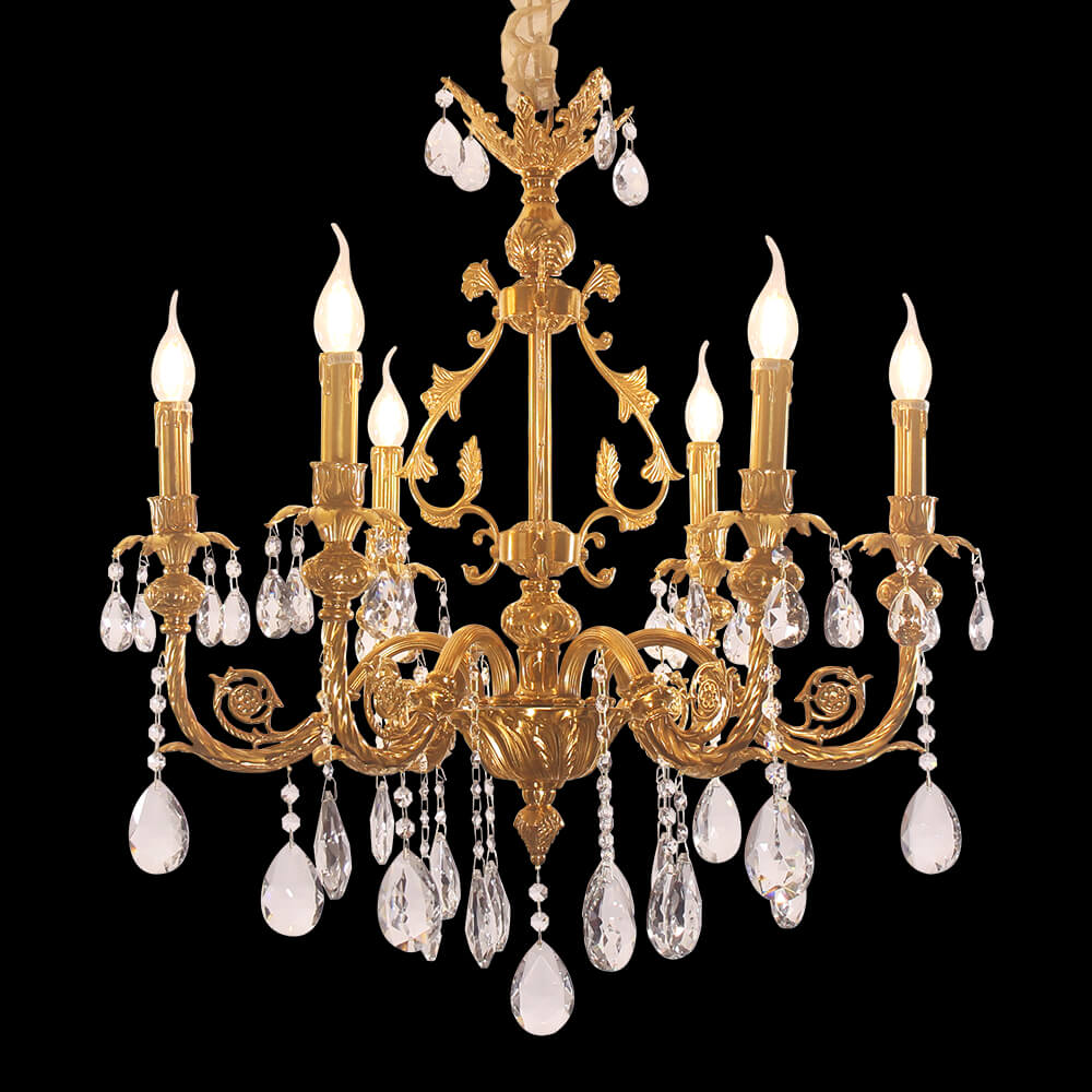 27X30 Inch 6 Lights Small Traditional Brass and Crystal Chandelier for Kitchen