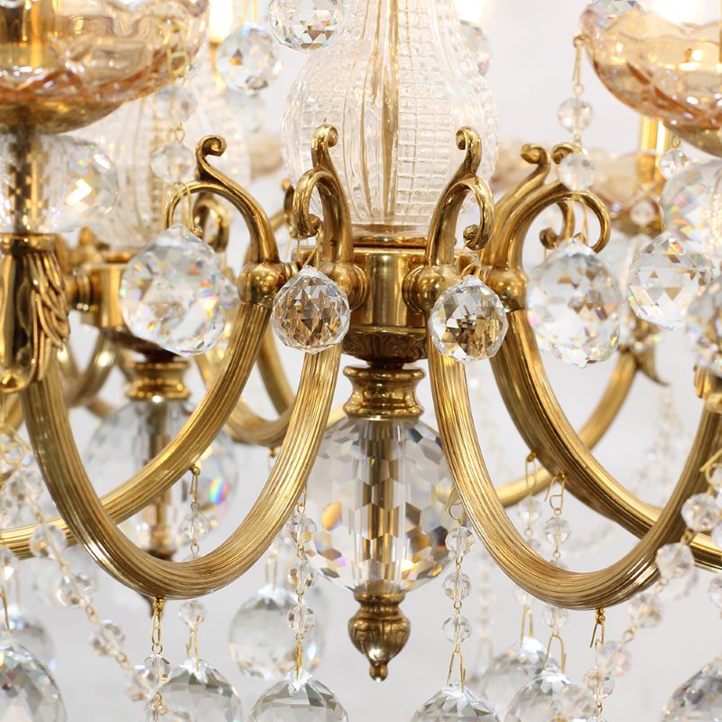 12 Lights 50 Inch Linear Traditional Gold Brass and Crystal Chandelier for Dining Room