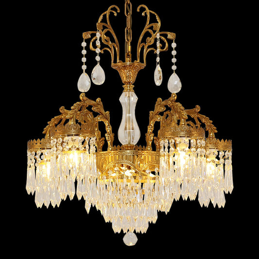 25.5 Inch Wide French Empire Style Brass Crystal Chandelier Gold Dining Room Chandelier