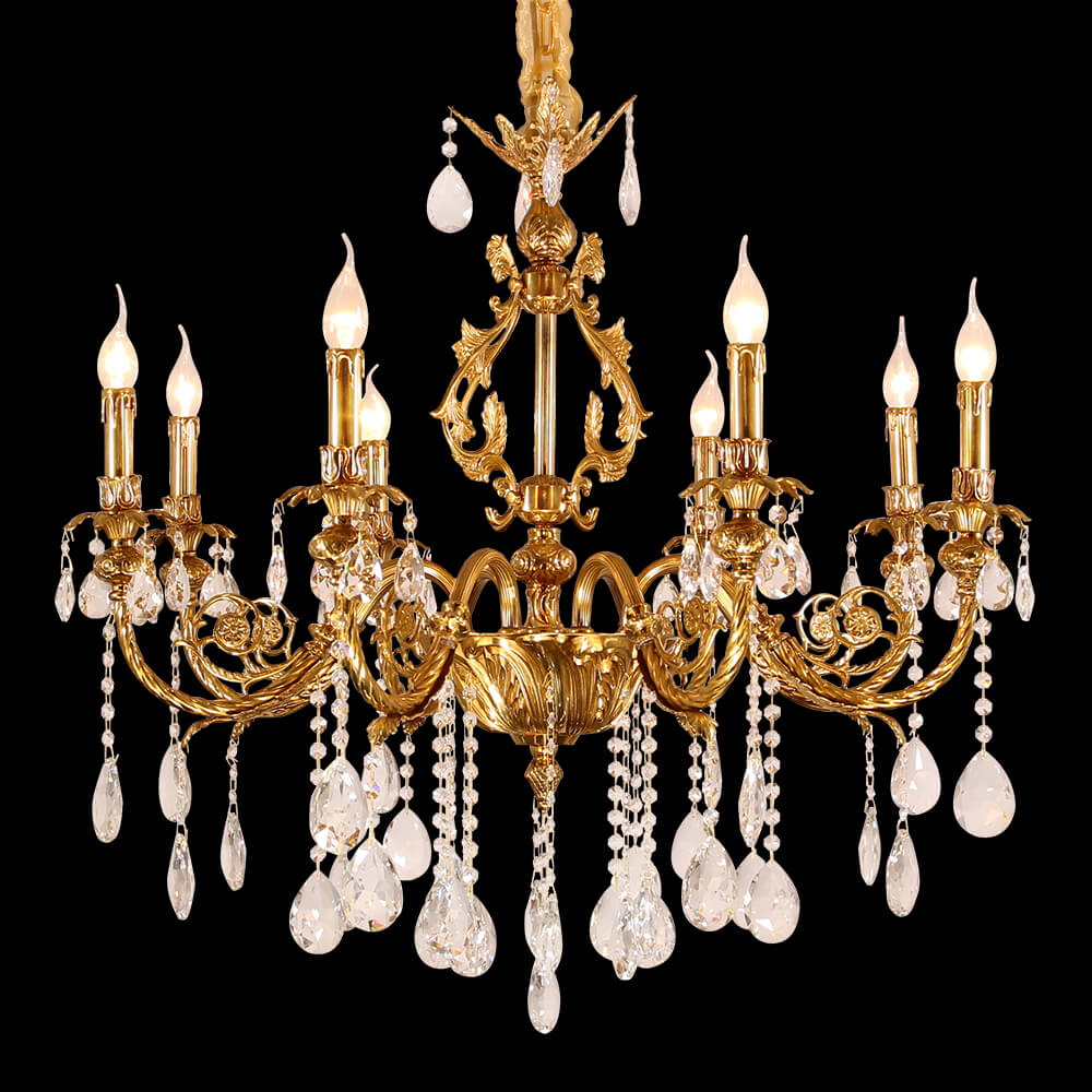 35X33 Inch 8 Lights Small Traditional Brass and Crystal Chandelier for Master Bedroom