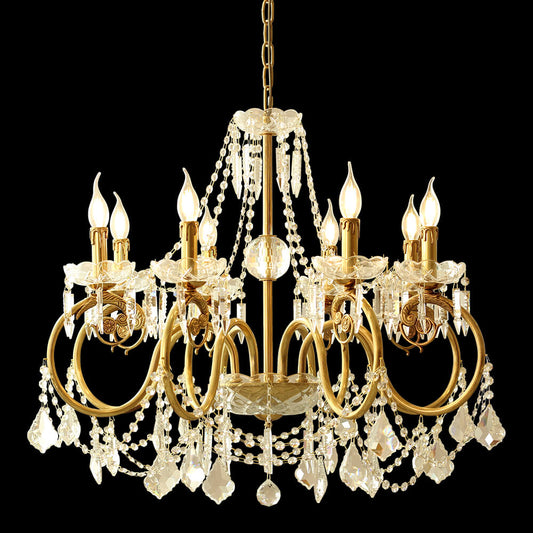 8 Lights Candle Style Small Brass and Crystal Chandelier for Bedroom