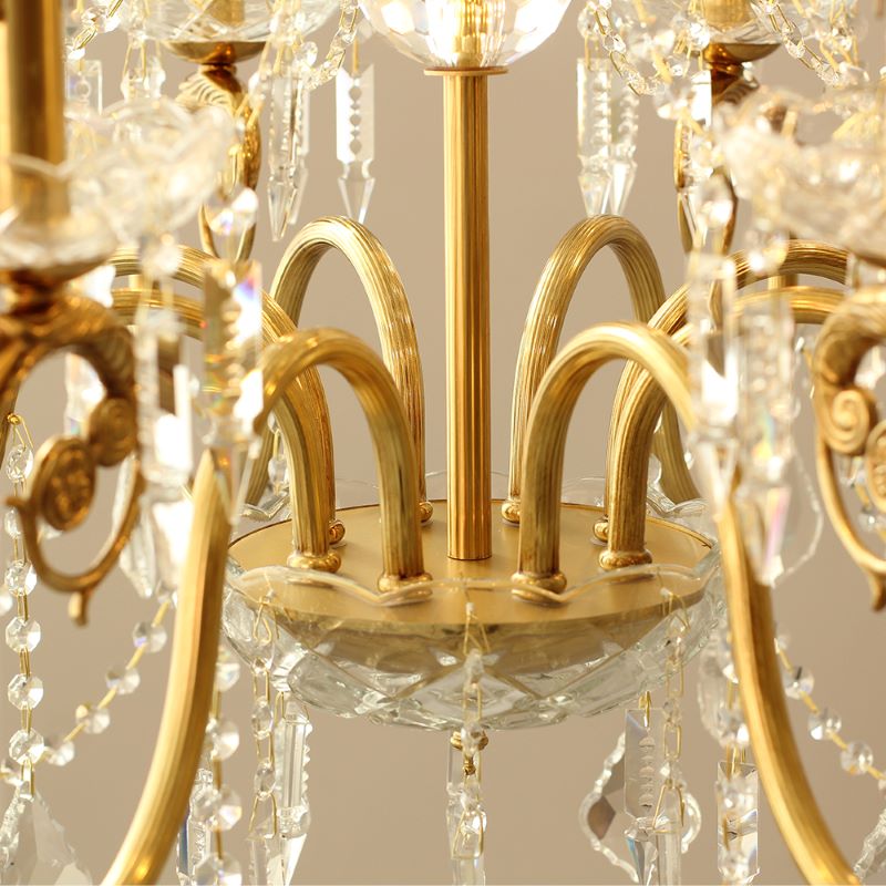 8 Lights Candle Style Small Brass and Crystal Chandelier for Bedroom