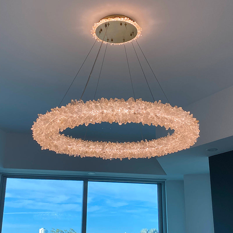 24-47 Inch Round Clear Geode Quartz Crystal Ring Pendant Light Modern Chandelier for Living Room