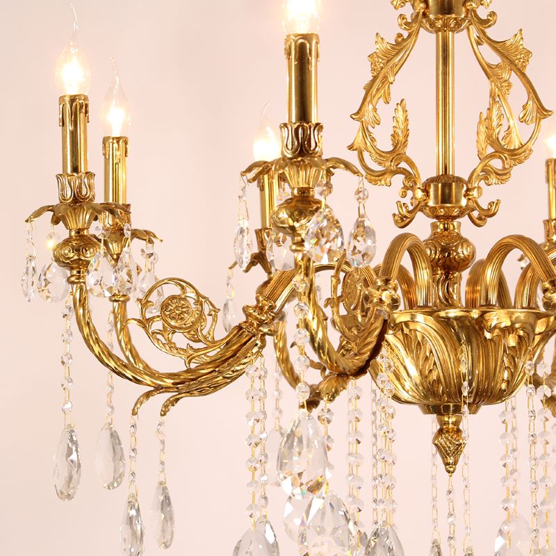 35X33 Inch 8 Lights Small Traditional Brass and Crystal Chandelier for Master Bedroom