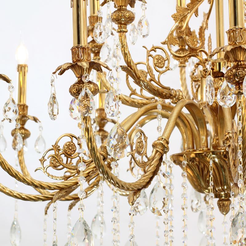 47X41 Inch 18 Lights Two-tier Big Brass and Crystal Chandelier Gold Chandelier for Extrance