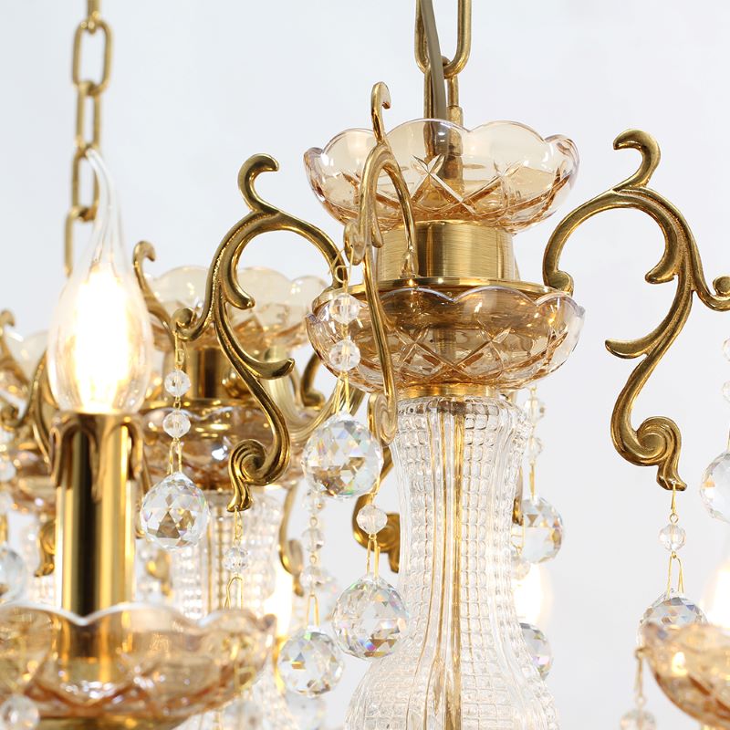 12 Lights 50 Inch Linear Traditional Gold Brass and Crystal Chandelier for Dining Room