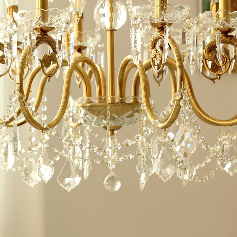 8 Lights Candle Style Small Brass and Crystal Chandelier for Bedroom