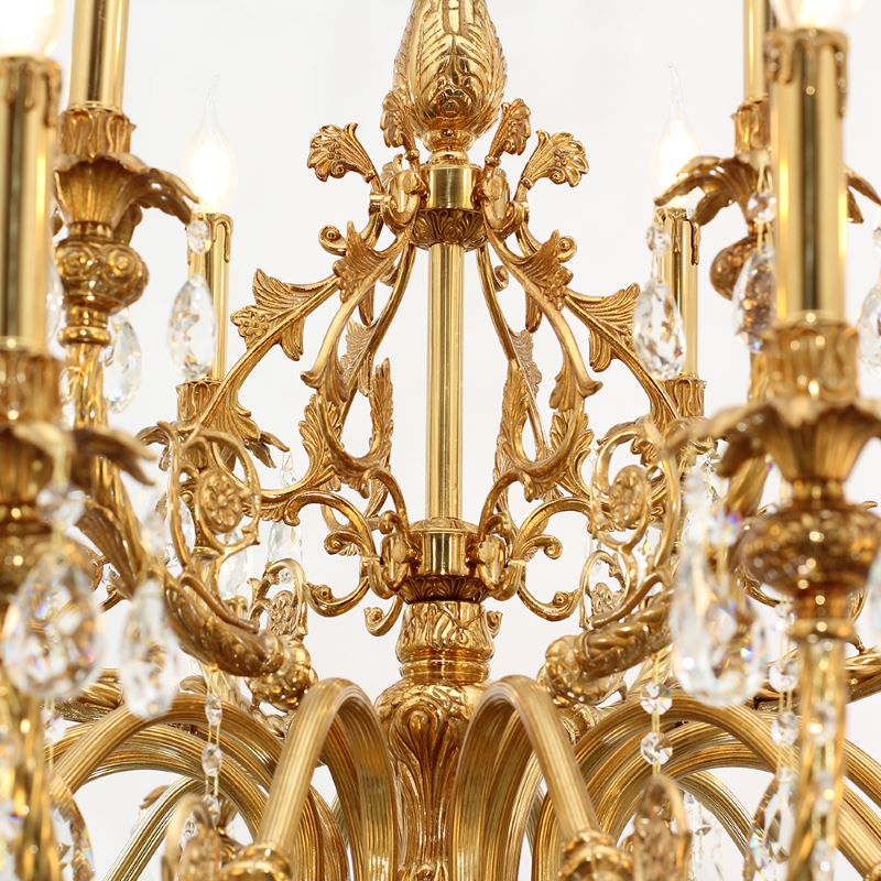 47X41 Inch 18 Lights Two-tier Big Brass and Crystal Chandelier Gold Chandelier for Extrance