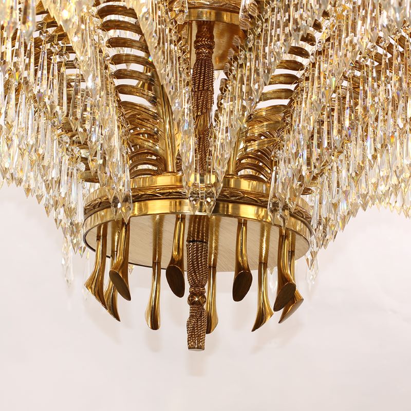 47X43 Inch 3-Layer Large Luxury Brass Chandelier Gold Palm Tree Crystal Chandelier for Entrance