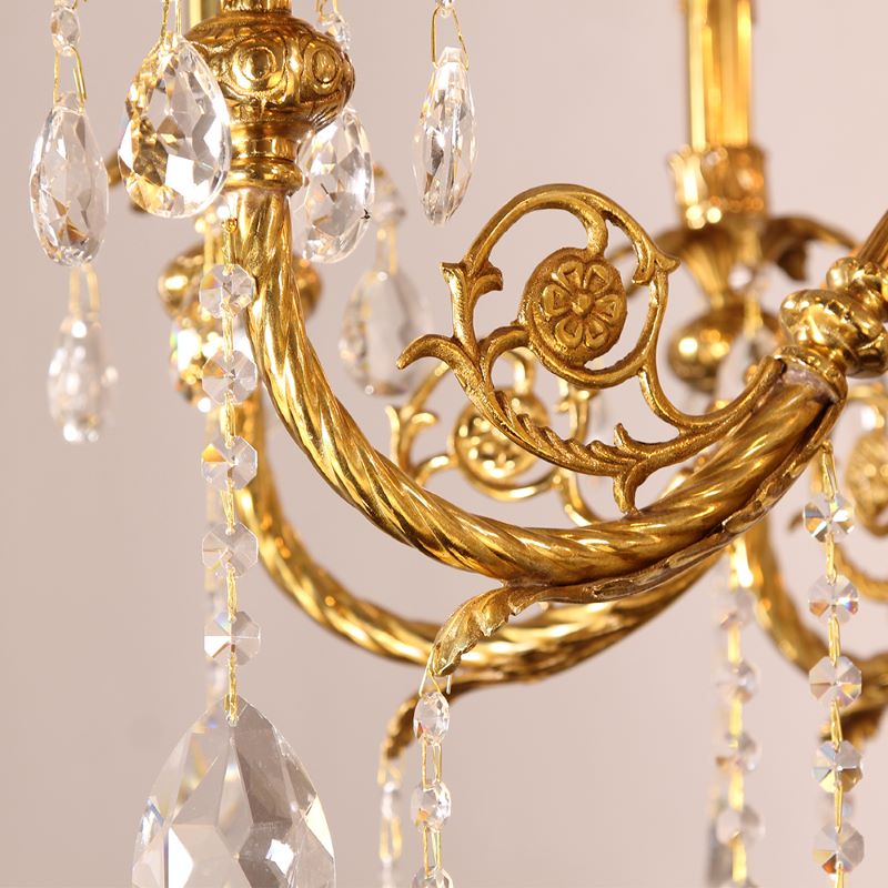 35X33 Inch 8 Lights Small Traditional Brass and Crystal Chandelier for Master Bedroom