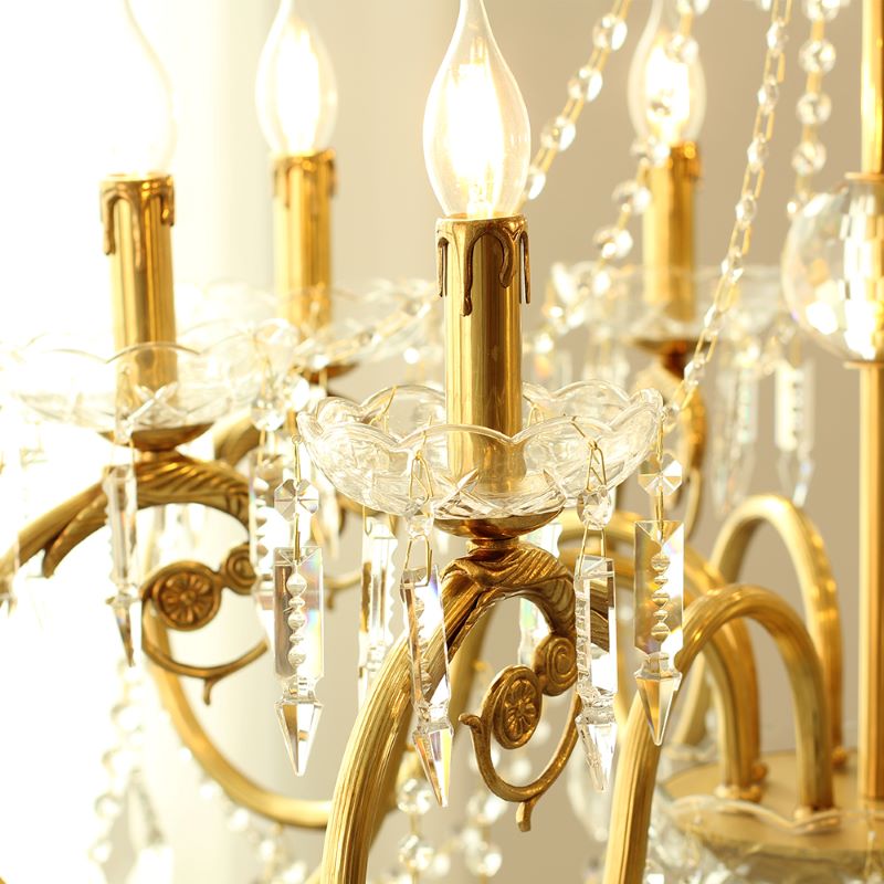 8 Lights Candle Style Small Brass and Crystal Chandelier for Bedroom