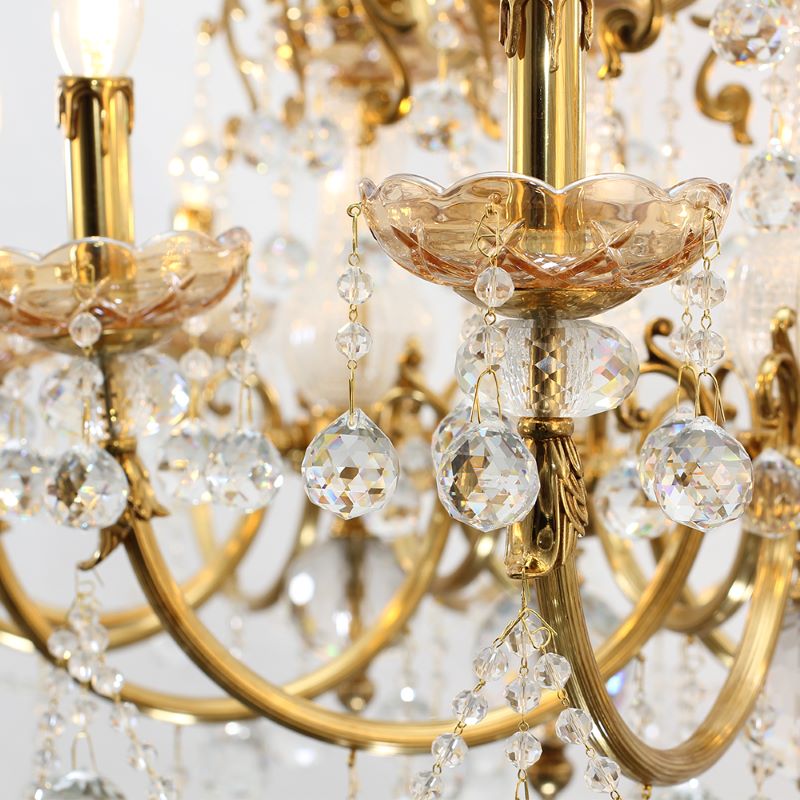 12 Lights 50 Inch Linear Traditional Gold Brass and Crystal Chandelier for Dining Room