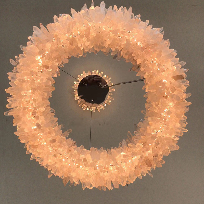 24-47 Inch Round Clear Geode Quartz Crystal Ring Pendant Light Modern Chandelier for Living Room