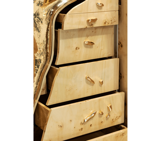 Luxury Walnut Display Cabinet with Sculptural Brass Accents & Hidden Storage