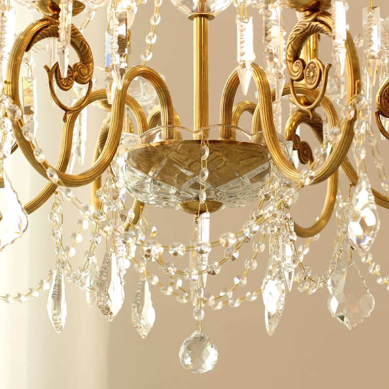 6 Lights Candle Style Small Brass and Crystal Chandelier for Bedroom