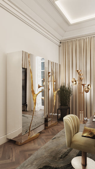 Luxury Walnut Display Cabinet with Sculptural Brass Accents & Hidden Storage