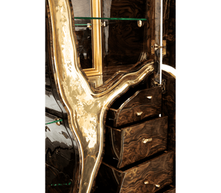 Luxury Walnut Display Cabinet with Sculptural Brass Accents & Hidden Storage