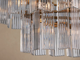 Modern Tiered Reeded Glass Oval Chandelier