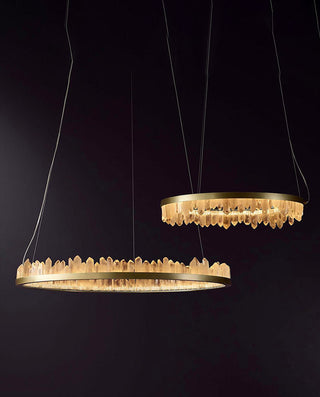 36 Inch Round Modern Chandelier Brass & Clear Geode Quartz Crystal Hanging Light