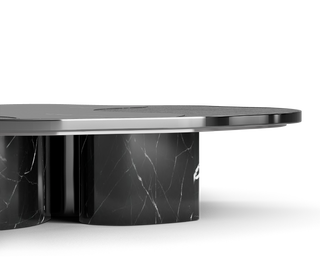 Luxury Calacatta Marble Coffee Table with Black Sculptural Base & Modern Design