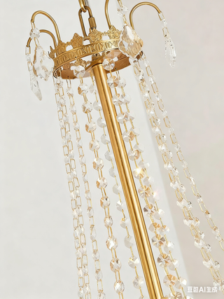 Small French Empire Brass and Crystal Chandelier 25'' W x 22'' H