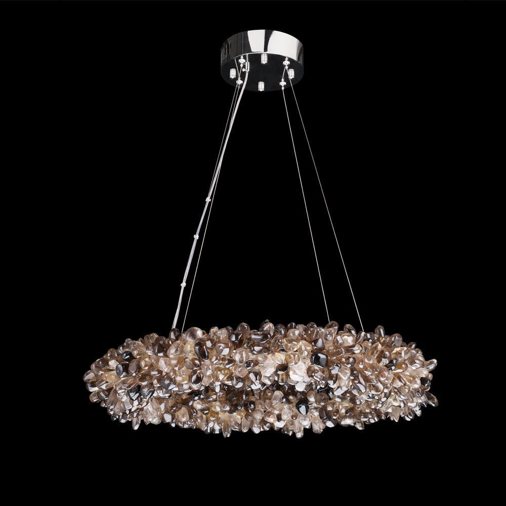 Multiple Size Modern Smoky Rock Crystal Halo LED Chandelier Pendant Light