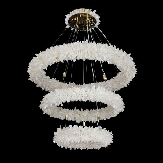 (24+36+48) Inch 3 Tiers Modern Geode Quartz Crystal LED Ring Chandelier