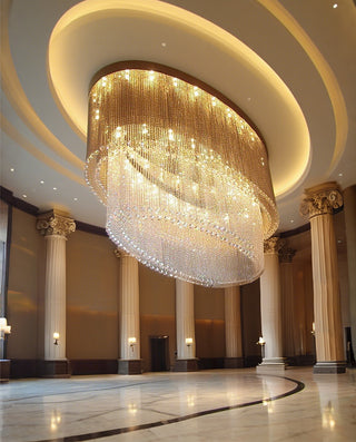 Large Oval Flush Mount Crystal Chandelier 35"W 71"H