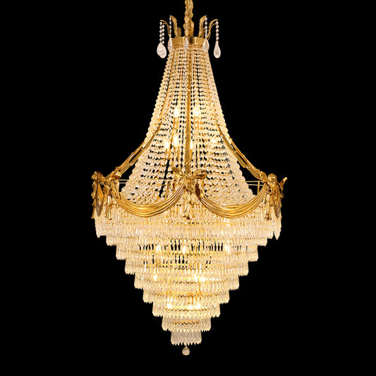 45X71 Inch Big Luxury Brass and Crystal Chandelier Lighting for High Ceiling Entrance