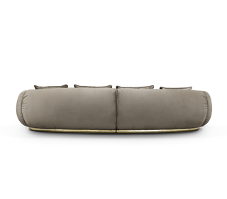 Luxury Curved Sofa with Hand-Hammered Polished Brass Base & Cream Upholstery Design