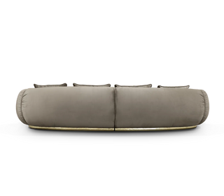 Luxury Curved Sofa with Hand-Hammered Polished Brass Base & Cream Upholstery Design