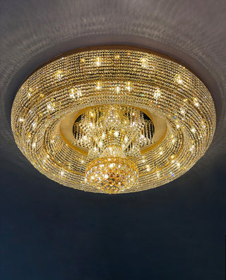Six Feet Round Flush Mount Gold Crystal Chandelier  71" W 24"H