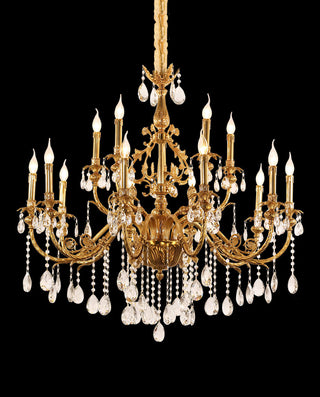 43X39 Inch 15 Lights Two-tier Traditional Brass and Crystal Chandelier for Living Room